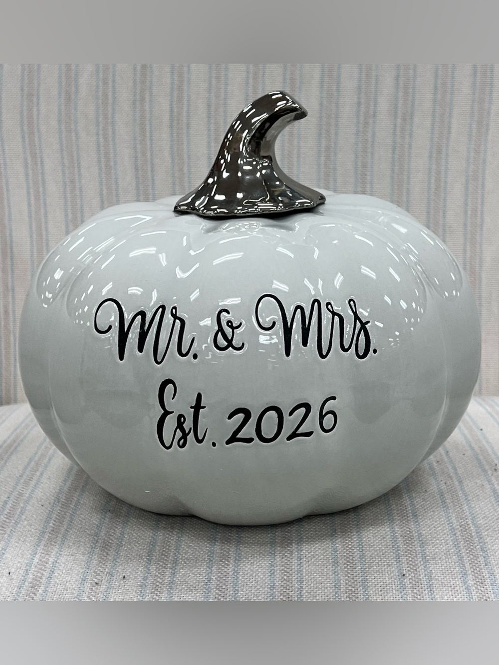 Martha Stewart 2026 Mr & Mrs Wedding Pumpkin Keepsake Decor With Gold Stem NWT